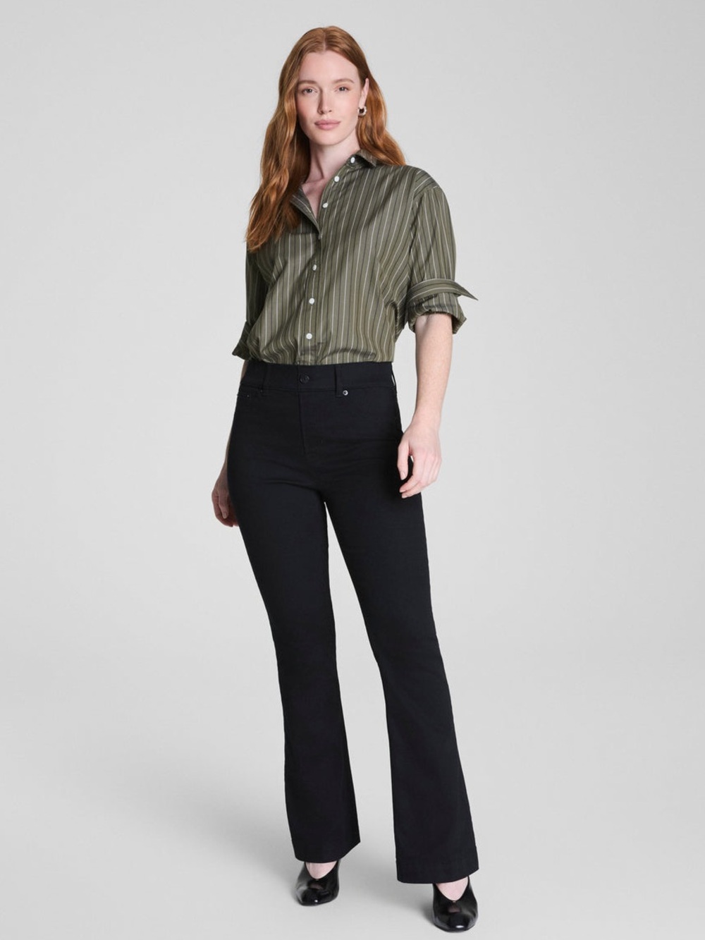 Spanx EveryWear Flare Jeans Womens High Rise Pull On 70s Clean Black Size 1X